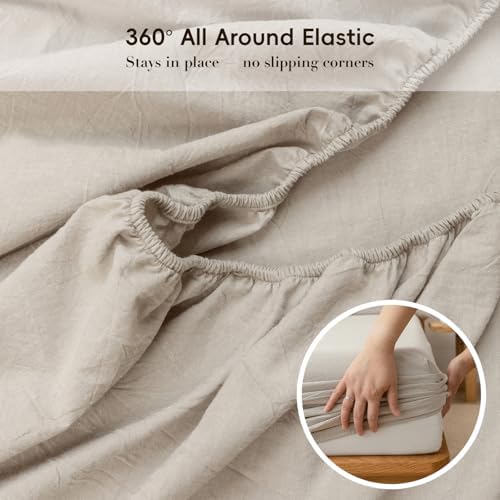 BESTOUCH California King Fitted Bottom Sheet:100% Washed Cotton