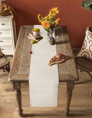 Cream Abstract Minimalist Soild Color Linen Long Table Runner