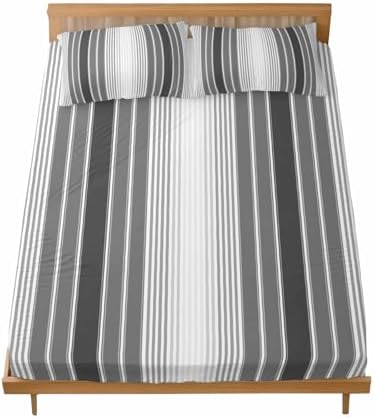Gray Vertical Stripes Twin XL Fitted Sheet Set, Retro Simple Neutral