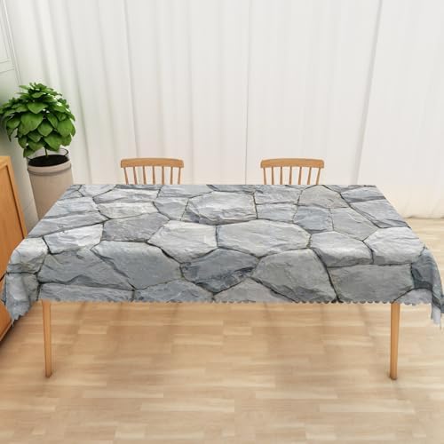 Stone Wall Tablecloth 60x120 Inch Natural Rustic Gray Stone Print
