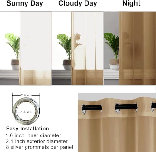 Hiasan Sheer Curtains 84 Inches Long with Tiebacks, Taupe, 2 Panels