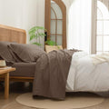 BESTOUCH 100% Washed Cotton Linen Feel Sheet Set, Pine Bark Brown Full