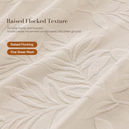Floral Sheer Curtains Rod Pocket 72 Inches 2 Panels Beige