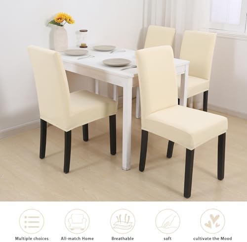 Dining Chair Covers Set of 6, Stretch Spandex Chair Slipcover, Beige