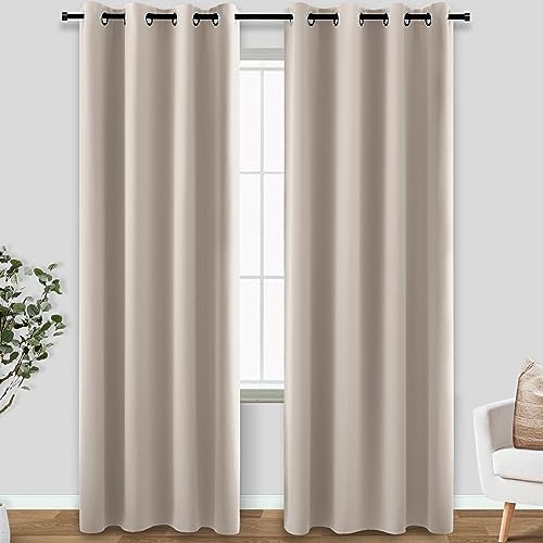 KOUFALL Neutral Taupe Blackout Curtains 96 Inches Long for Living