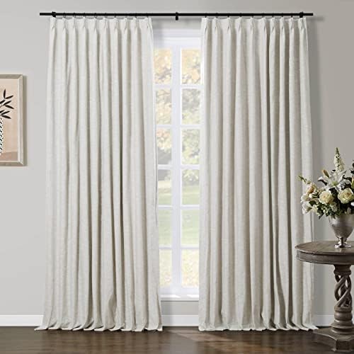 TWOPAGES Natural Cotton Linen Curtains 120 Inches Long Pinch Pleat