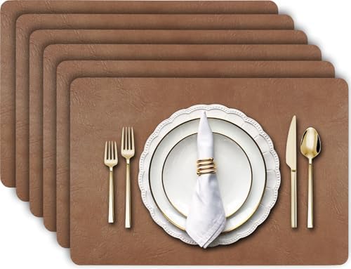 Aofmee Faux Leather Placemats Set of 6 - Waterproof - Wipeable