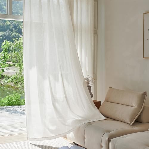 Extra Long Pinch Pleated Natural Cream Ivory Linen Curtains 120 Inches
