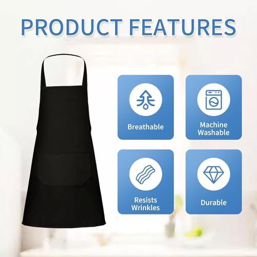 8/12/24 Pack Plain Bib Aprons Bulk, Black Commercial Apron with 2