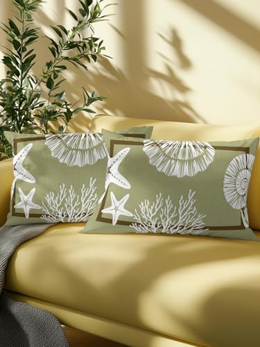 Outdoor Pillows Waterproof Set of 2, Sage Green Coastal Patio Throw