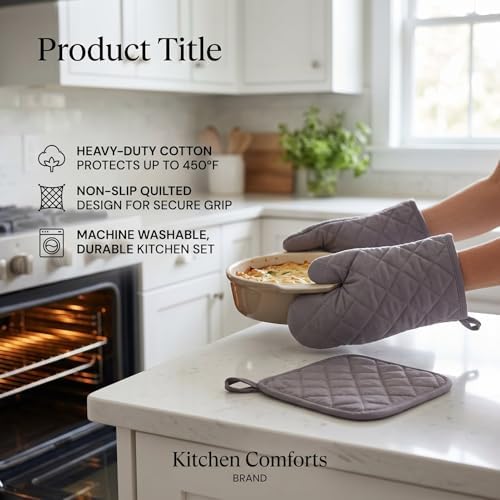 Oven Gloves and Pot Holders Set, Non Slip Kitchen Oven Gloves Cotton