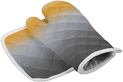 Quilted Cotton Terry Cloth Oven Mitt, Pot Holder Yellow Grey Gradient