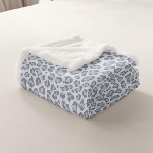Erosebridal Light Gray Leopard Print Fleece Blanket Twin 60x80 Inch