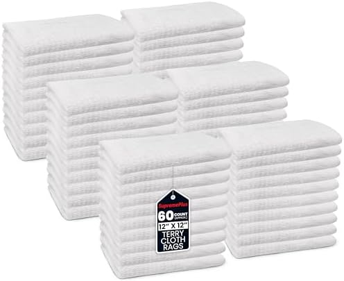 Cotton Terry Towels Cleaning Cloths, 5 lb Box, 60 Count Approx., 12” x