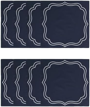 Lifup Cotton Linen Placemats Set of 8, Flower Embroidery Heat