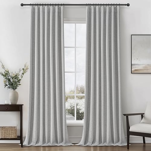 Grey Linen Room Darkening Curtains 96 Inches Long 2 Panels Set for