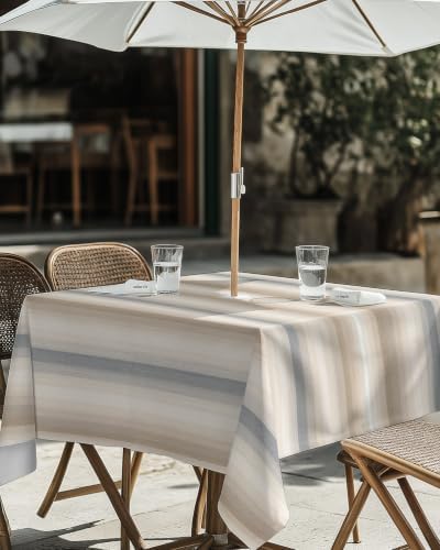 Brown Gray Striped Outdoor Tablecloth 60"x60" Square Tablecloth with