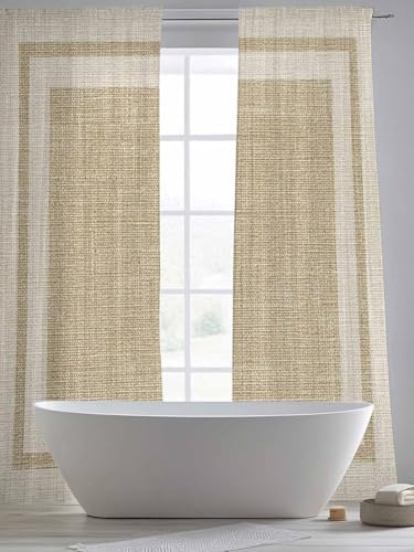 Beige Vintage Sheer Curtains 108 Inch Length 2 Panels, Rustic