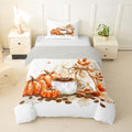 Manfei Pumpkin Coffee Girls Bedding Set Twin Size, Fall Leaves