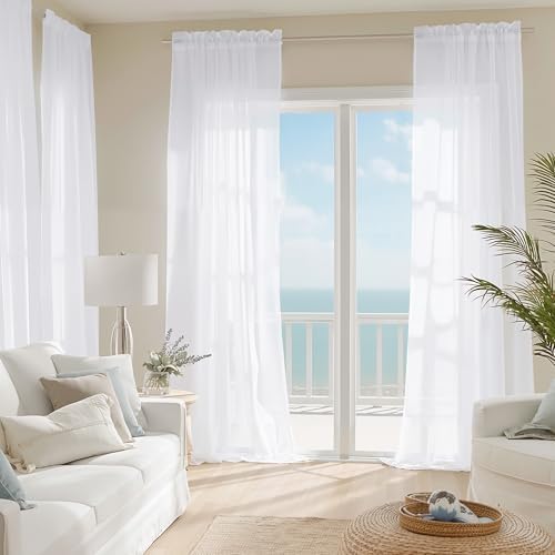 NICETOWN White Sheer Curtains 120 inches Long 4 Panels, 42 inch Wide