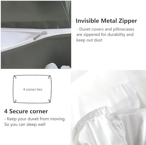 Duvet Cover Set Zipper Closure Gray Queen Quilt Cover Set 3D Floral