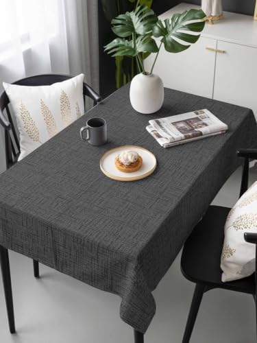 Dark Grey Linen Pattern Rectangle Tablecloth 60 x 120 Inches Country