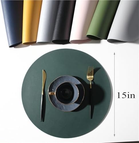 15"Round Faux Leather Placemats Set of 4/6/8, Waterproof Non-Slip
