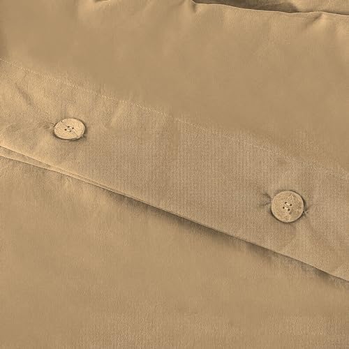 Taupe Color Decorative Coconut Button Closure 3-PCs Duvet Cover Set