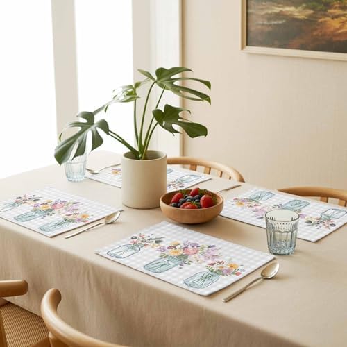 Placemats Set of 8, Farm Watercolor Flower Bottle Washable Table Mats