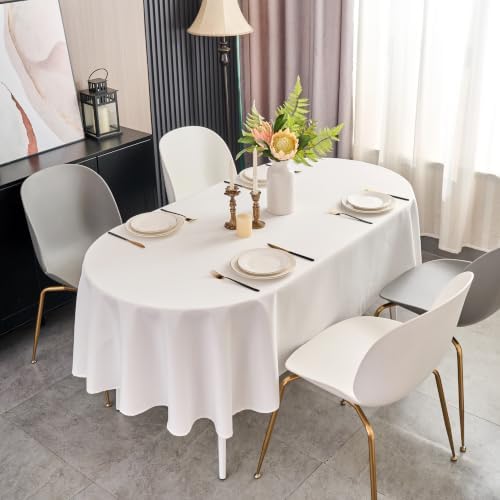White Tablecloth Oval 60x102 inch Dining Table Cloth for 8-10 Seats