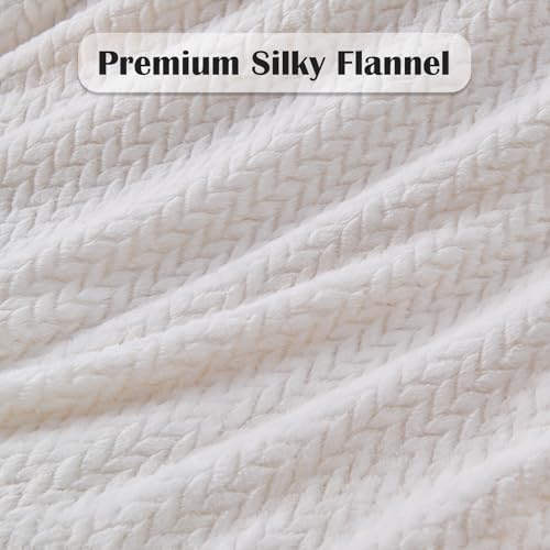 NEWCOSPLAY Fleece Leaves Pattern King Blanket, Ivory, 90"x110"