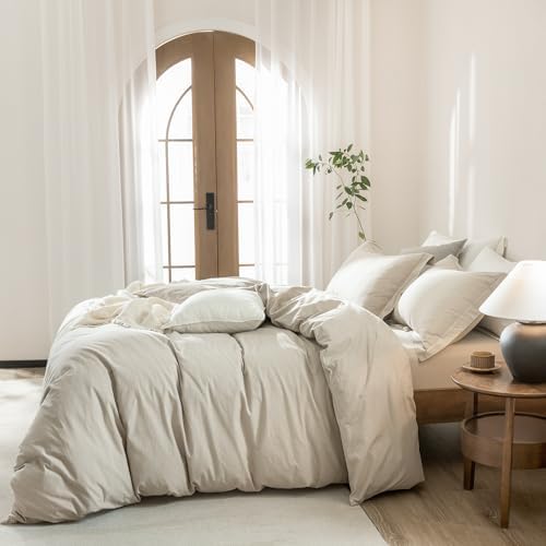 3Pcs Light Gray Super King Plus Duvet Cover Set Washed Cotton