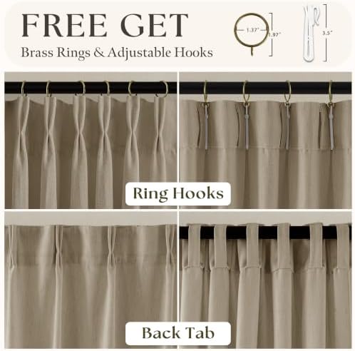 Light Brown Pinch Pleated Semi Sheer Linen Curtains 108 Inch Length
