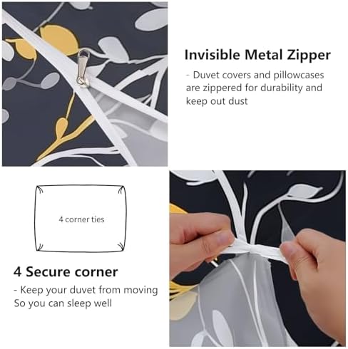 Dark Gray Duvet Cover King - Fashion Modern Plants Branches Bedding