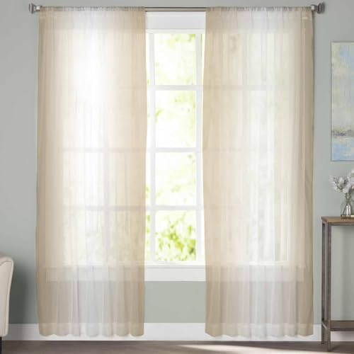 Sheer Curtains 108 Inches Long 2 Panels Set for Living Room, Beige