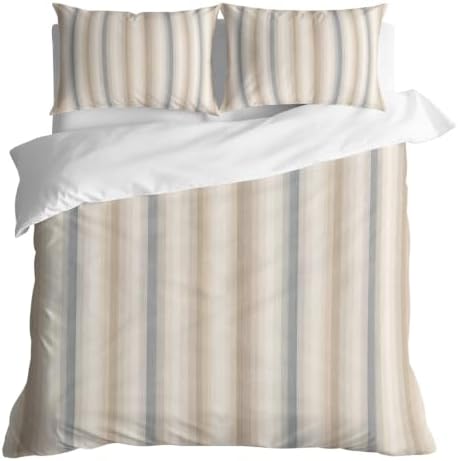 DecorLovee Brown Gray Striped Duvet Cover Set 3 Pieces with Zipper