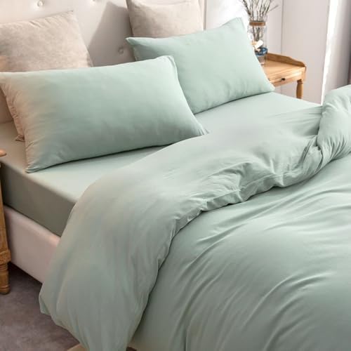 PURE ERA Jersey Knit Duvet Cover Set Solid Sage Green Queen