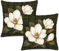 InkRain Magnolia Pillow Cover Dark Green Plaid White Bud Branch 22x22