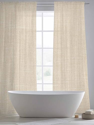 Vintage Linen Sheer Curtains 108 Inches Long, Pastoral Beige Linen