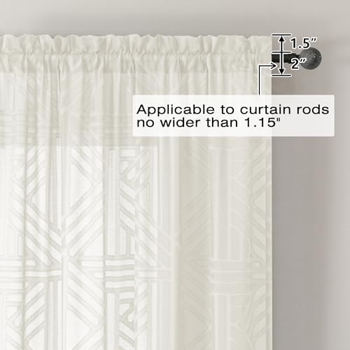 Simplebrand Semi Sheer Ivory Curtains 96 Inches Long 2 Panels, Light