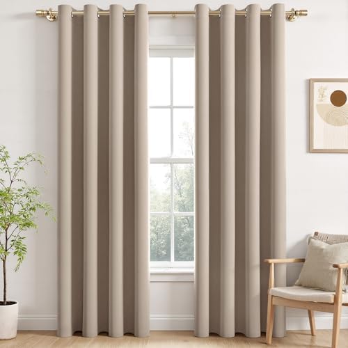 MIULEE Taupe Blackout Bedroom Curtains Drapes 84 Inch Long 52"x84"