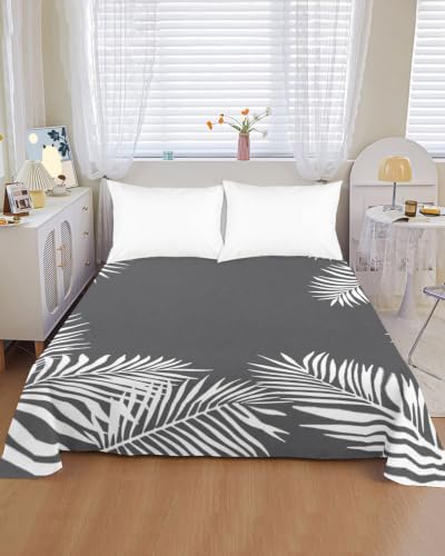 Cal King Size Flat Sheet Only, Watercolor Tropical Palm Leaf Bed Top