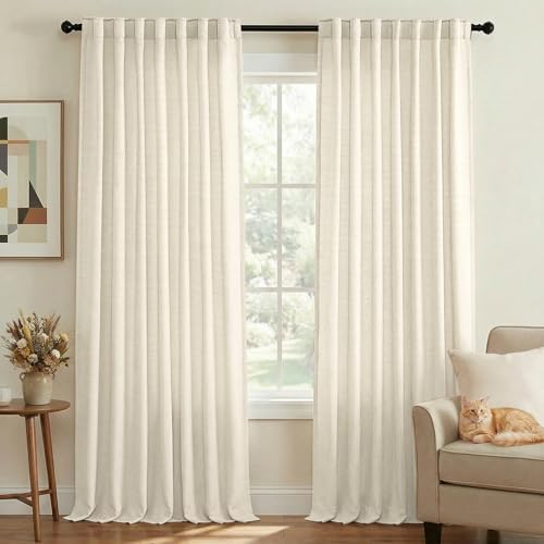 PrinceDeco Linen Semi Sheer Curtains,Bedroom,Light