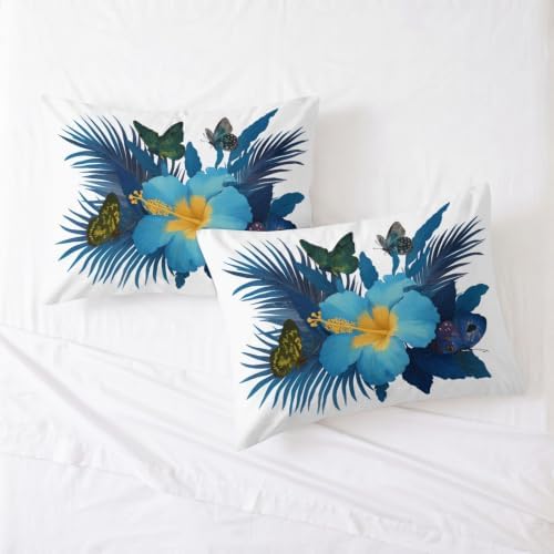 Queen Duvet Cover Set Jungle Animals and Floral Hibiscus Bedding Set
