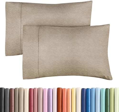 Queen Pillow Cases Set of 2 - Soft Pillowcase Covers - Heathered Beige