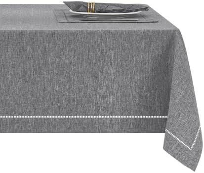 Gray 70x70 Square Polyester Linen Farmhouse Tablecloth