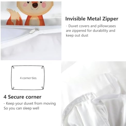 King Duvet Cover Set Soft Microfiber Cartoon Forest White
