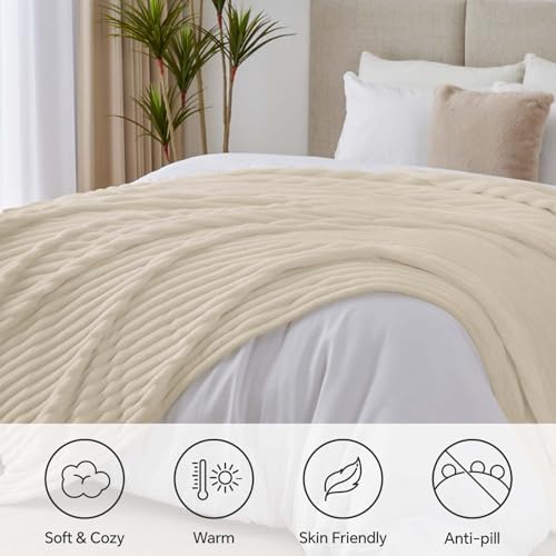 BEDELITE Ribbed King Size Blanket for Bed, Beige, 108"x90"