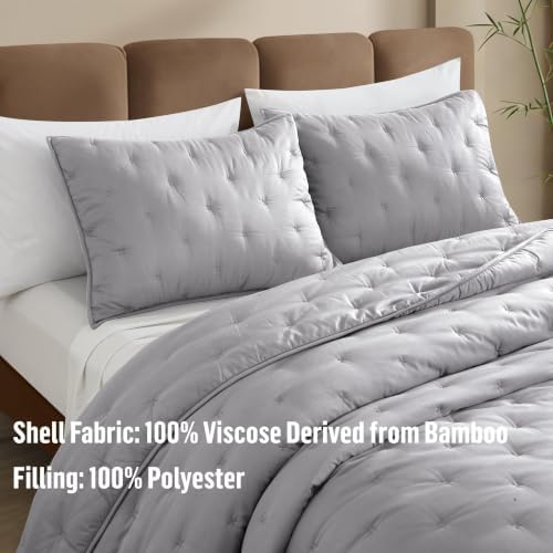 Viscose from Bamboo Shell Dream Quilt Set Twin, Silver Grey