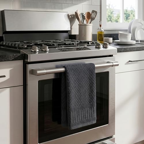 DecorRack 100% Cotton Kitchen Towels 15x25 in, Grey (Pack of 4)